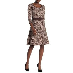 NINA LEONARD Animal Print Knit Fit‎ And Flare Dress